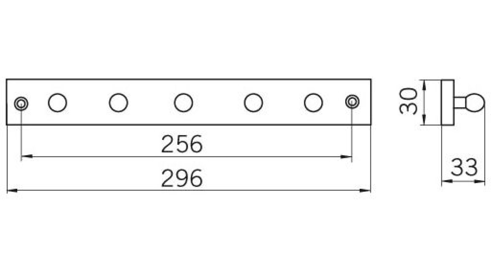 Schluesselleiste-Voelklingen-chrom-blau-transparent-Glas-Kunststoff-laenge-296-612714-technische-zeichnung Schlüsselleiste Völklingen Kunststoff glaseffekt blau metallisiert chrom glänzend - 296 mm lang vor weißem Hintergrund