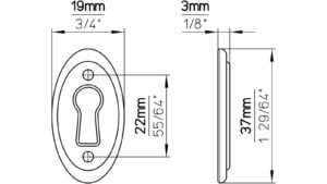 Schild Hanau Druckguss chrom glänzend - 37 mm lang  vor weißem Hintergrund