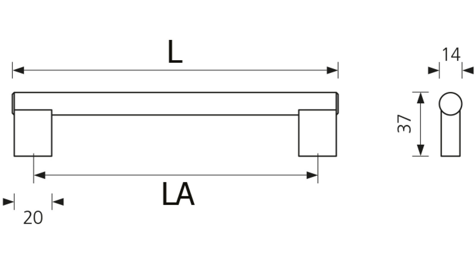 Stangengriff-Moeckern-edelstahlfarbig-Edelstahl-Stahl-laenge-182-SW-228530-technische-zeichnung Stangengriff Möckern Edelstahl gebürstet - 182 mm lang vor weißem Hintergrund