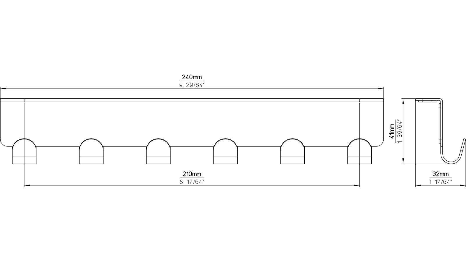 Türgarderobe Brandis Stahl chrom glänzend - 240 mm lang  vor weißem Hintergrund