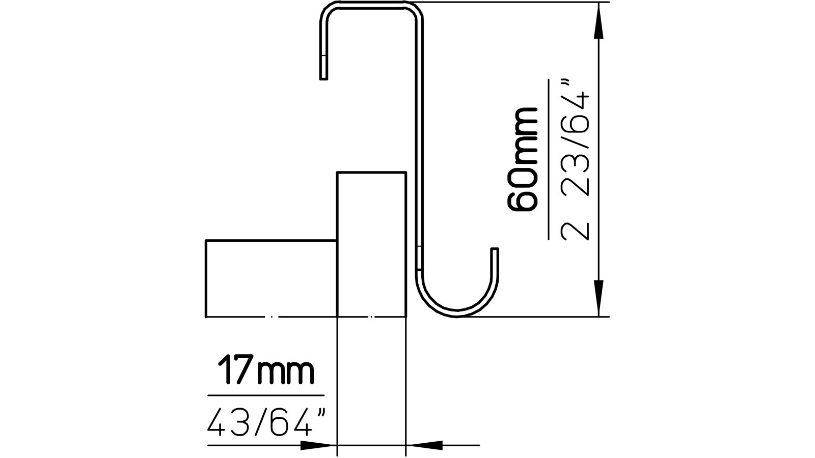 Türgarderobe Bürstadt Stahl schwarz matt pulverbeschichtet 5 stück - 57 mm lang  vor weißem Hintergrund