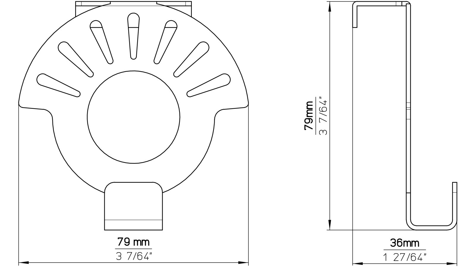 Türgarderobe Eschenburg Stahl chrom glänzend - 79 mm lang  vor weißem Hintergrund