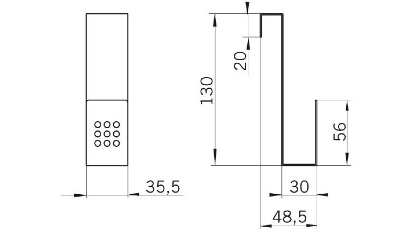Türgarderobe Hann-Münden Stahl reinweiß pulverbeschichtet - 129 mm lang  vor weißem Hintergrund