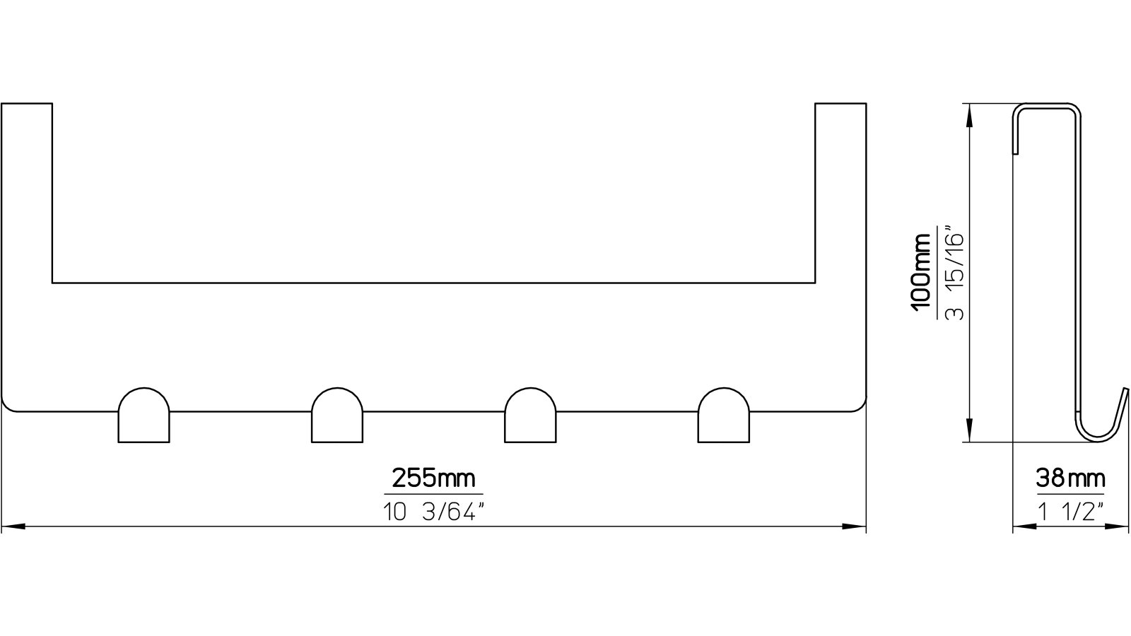 Türgarderobe Kleinmachnow Stahl schwarz matt pulverbeschichtet - 255 mm lang  vor weißem Hintergrund