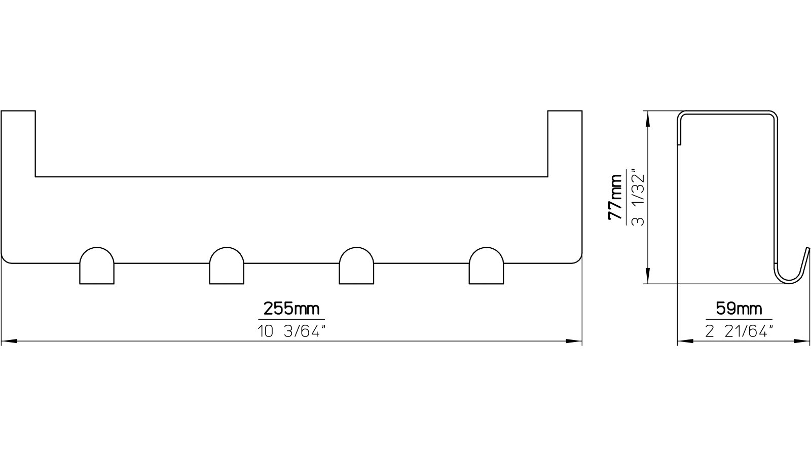 Türgarderobe Ottweiler Stahl chrom glänzend - 255 mm lang  vor weißem Hintergrund
