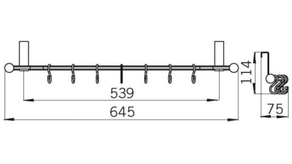 Türgarderobe Rottweil Stahl - Holz umbragrau metallic pulverbeschichtet ahorn natur lackiert - 645 mm lang  vor weißem Hintergrund