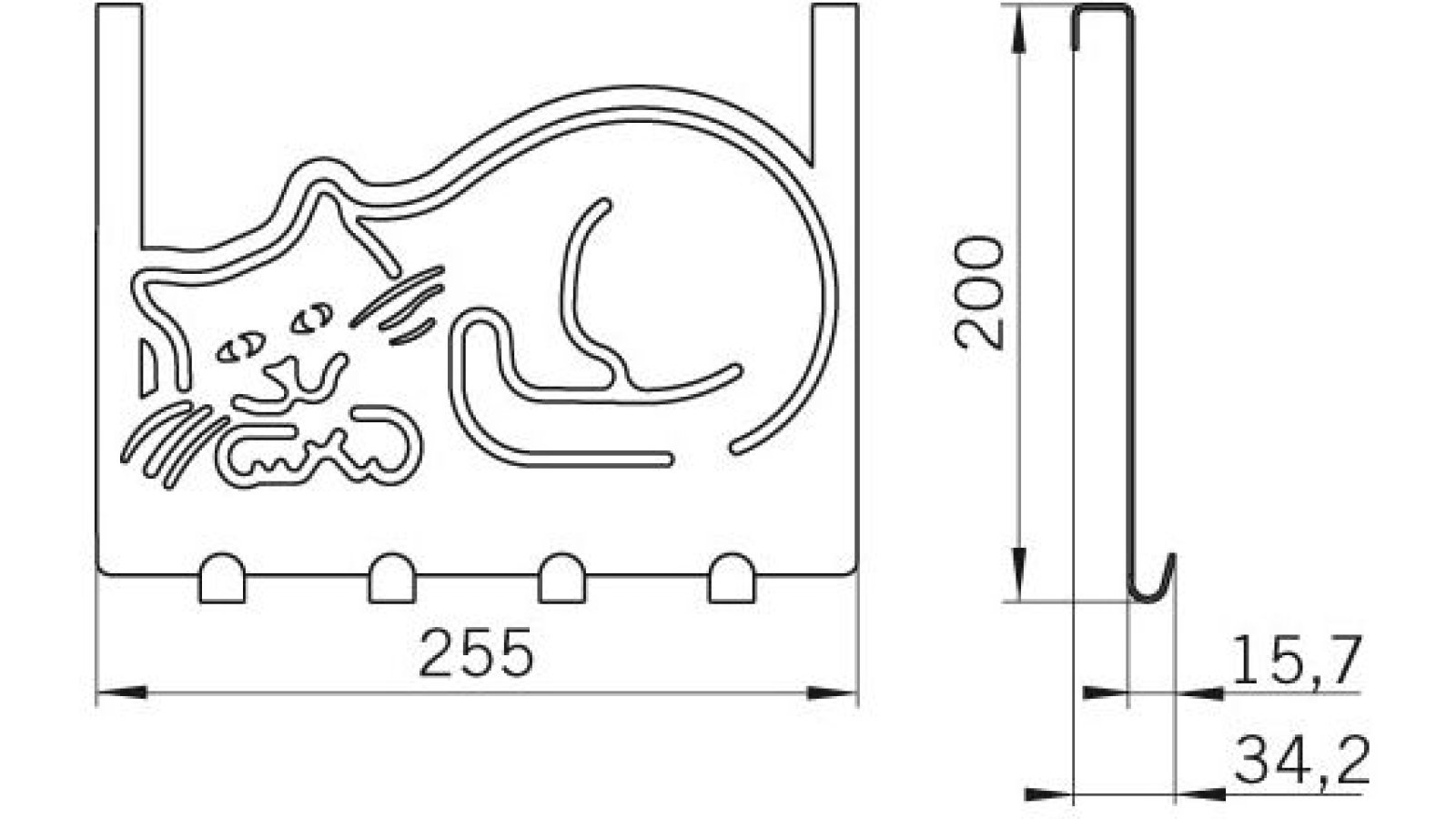 Türgarderobe Waldkraiburg Stahl matt vernickelt - 255 mm lang  vor weißem Hintergrund