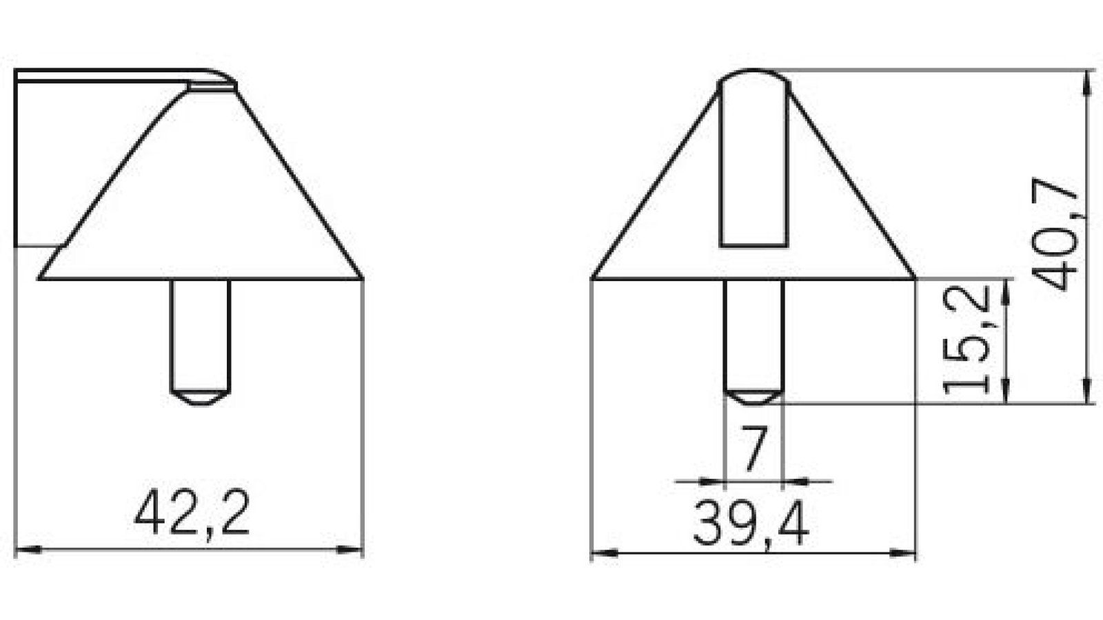 Tuerstopper-Ronnenberg-schwarz-messing-Messing-Kunststoff-Zinkdruckguss-laenge-39-588346-technische-zeichnung Türstopper Ronnenberg Druckguss - Kunststoff glänzend vermessingt schwarz - 39 mm lang vor weißem Hintergrund