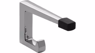 Türstopphaken Neuried Druckguss - Gummi chrom glänzend schwarz - 64 mm lang vor weißem Hintergrund