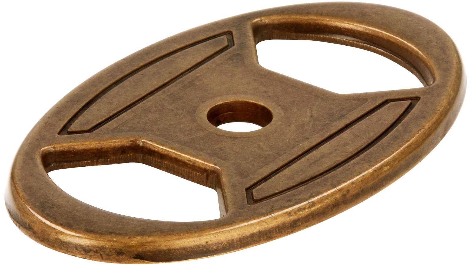 Unterlage-Xanten-brueniert-messing-Messing-Zinkdruckguss-laenge-50-601960 Unterlage Xanten Druckguss altmessingfarbig brüniert getrommelt - 50 mm lang vor weißem Hintergrund