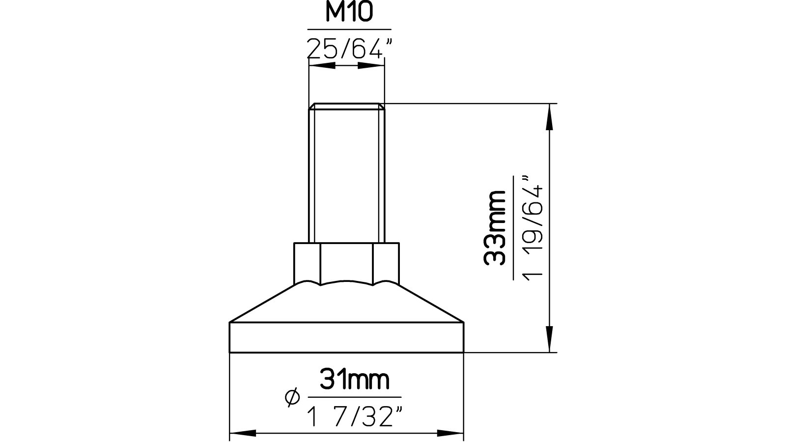 Verstellschraube  Stahl - Kunststoff schwarz - 33 mm lang  vor weißem Hintergrund