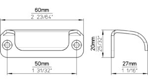 Griffleiste Friedberg Aluminium silber natur matt - 60 mm lang  vor weißem Hintergrund