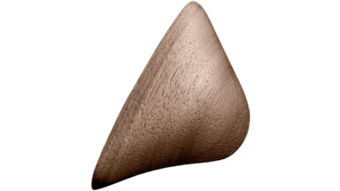 Griffleiste MANTA-MINI Holz Nussbaum - Lackiert - 80 mm lang vor weißem Hintergrund