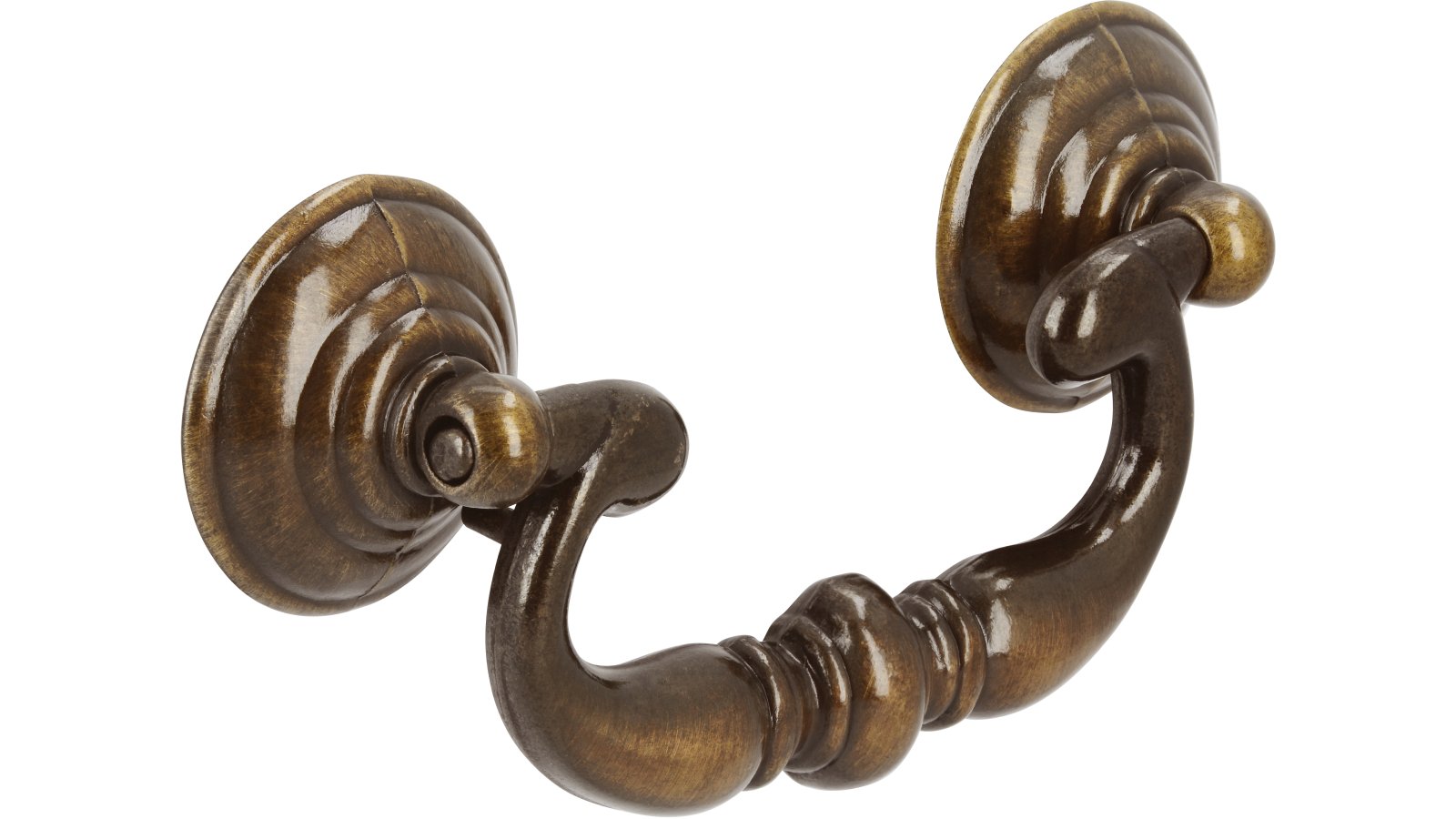 Klöppel Dachau Druckguss altmessingfarbig brüniert getrommelt - 106 mm lang  vor weißem Hintergrund