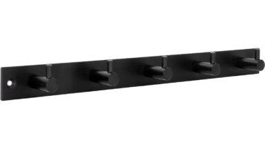 Hakenleiste Kriftel Stahl schwarz matt pulverbeschichtet - 318 mm lang vor weißem Hintergrund