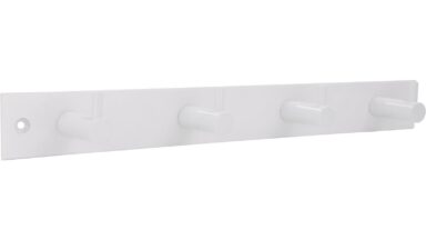 Hakenleiste Sande Stahl reinweiß pulverbeschichtet - 322 mm lang vor weißem Hintergrund