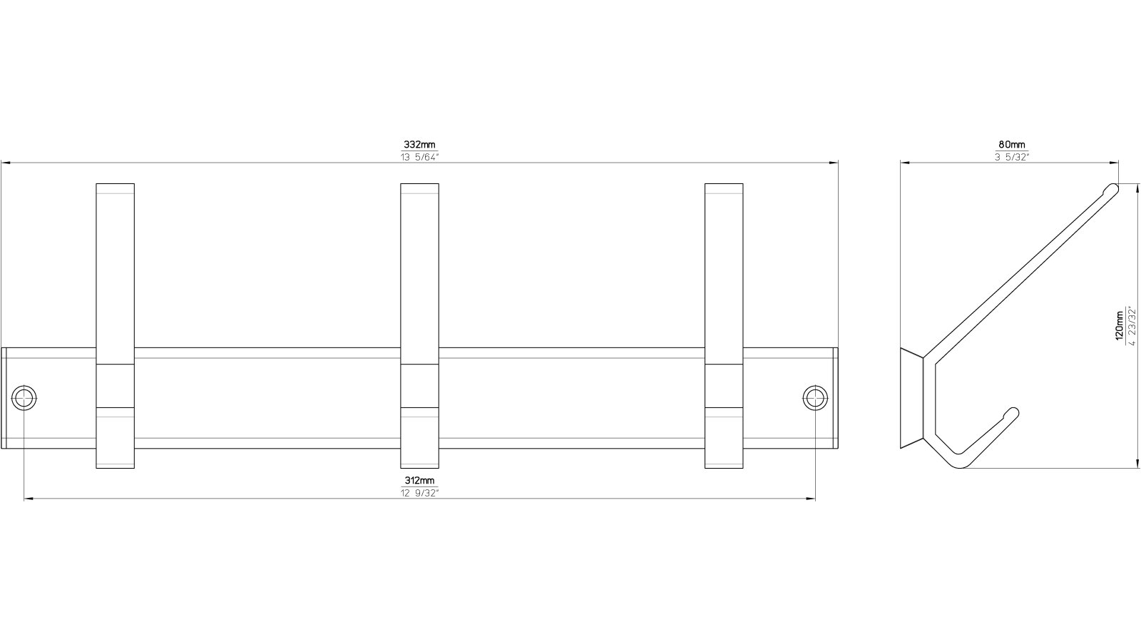 Hakenleiste Schopfheim Aluminium - Kunststoff silber natur matt weiß - 330 mm lang  vor weißem Hintergrund