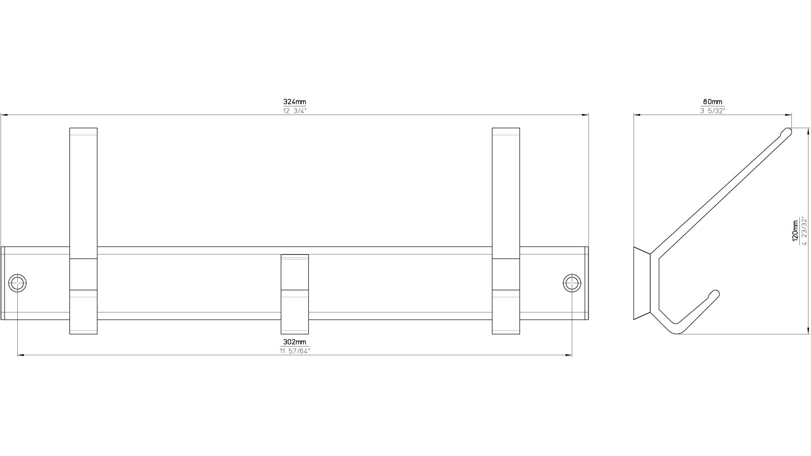 Hakenleiste Telgte Aluminium - Kunststoff silber natur matt weiß - 320 mm lang  vor weißem Hintergrund