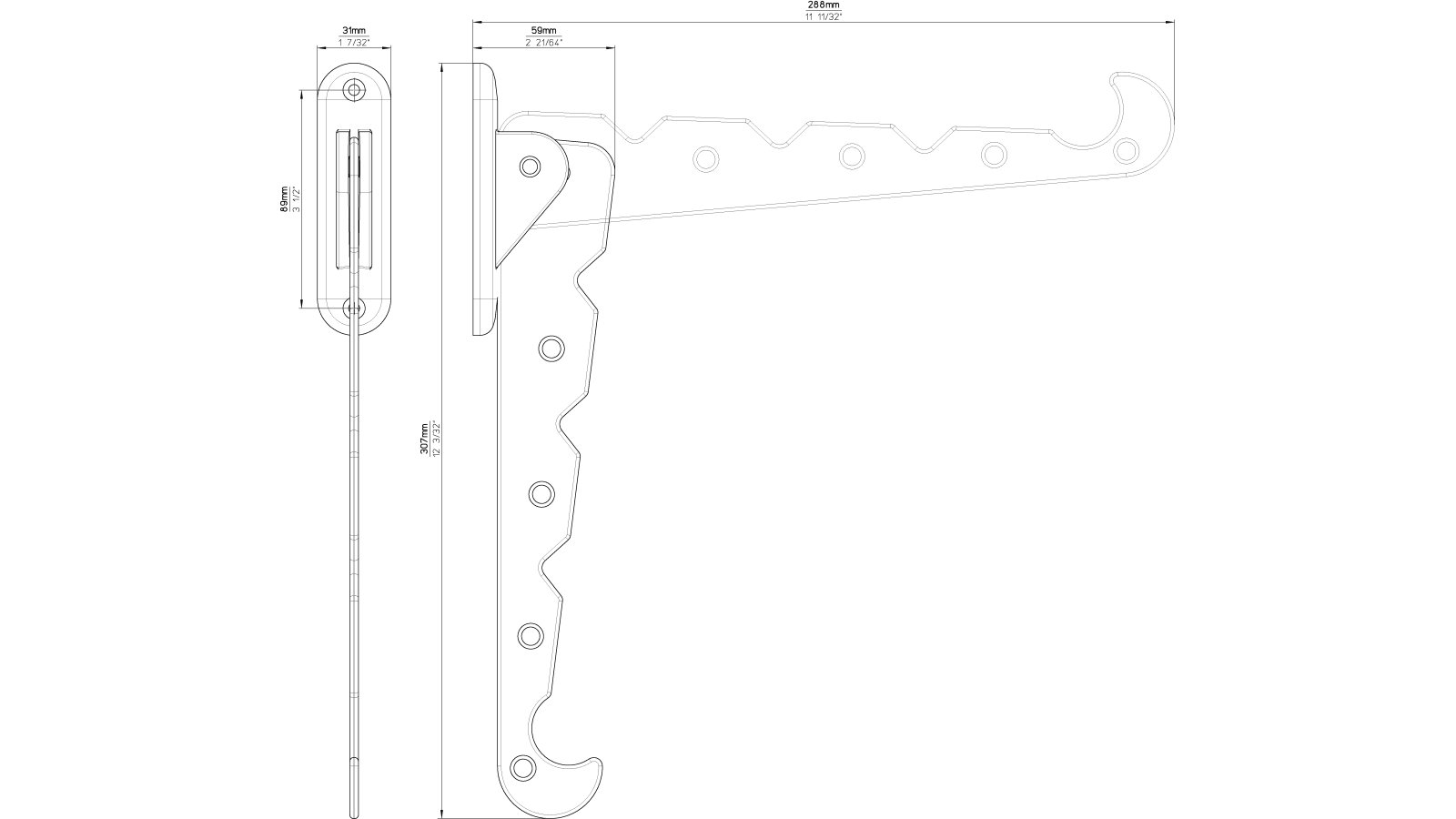 Klapparm Rendsburg Druckguss schockoladenbraun pulverbeschichtet - 290 mm lang  vor weißem Hintergrund