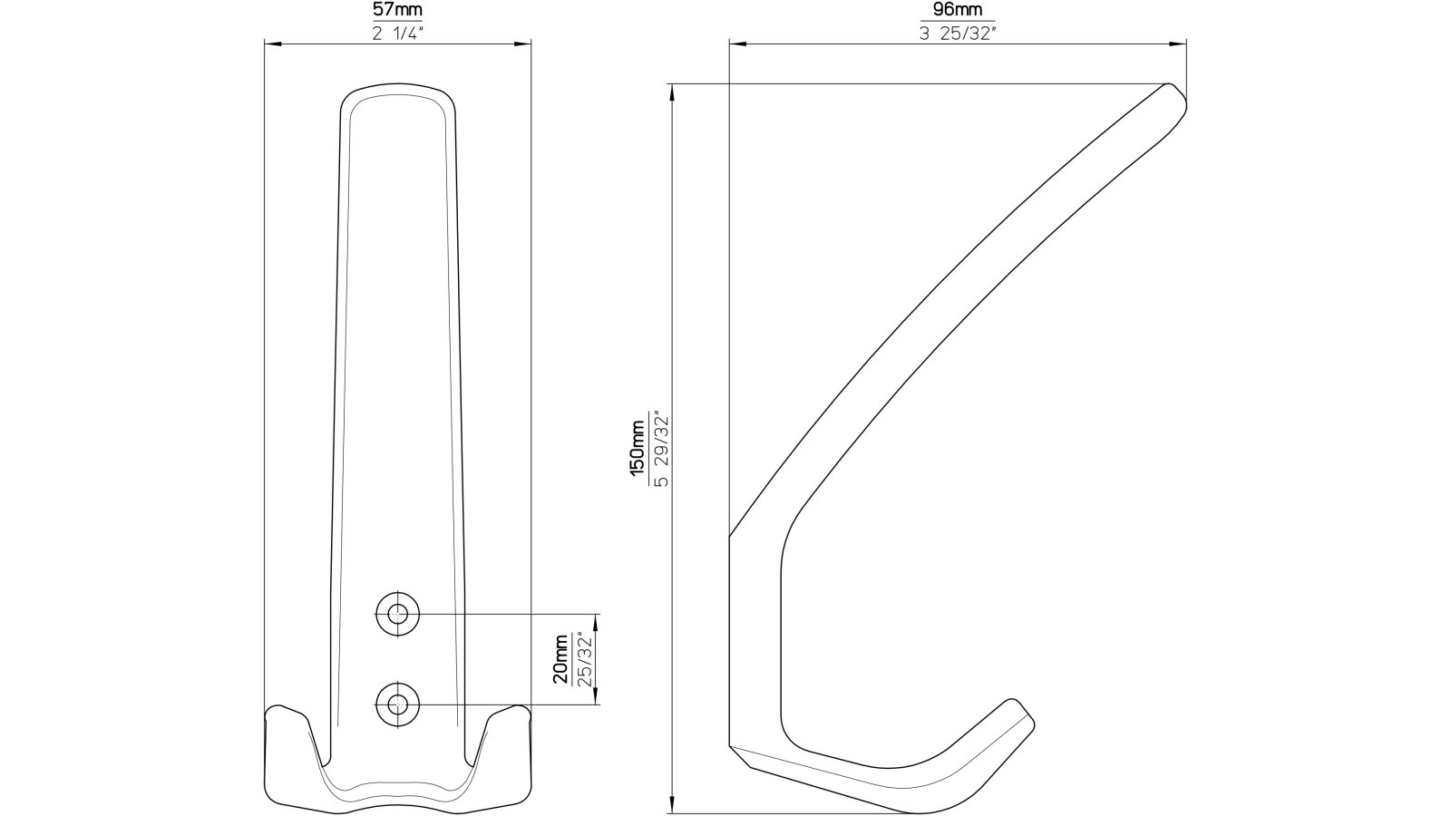 Haken Kiel Kunststoff weiß - 165 mm lang  vor weißem Hintergrund