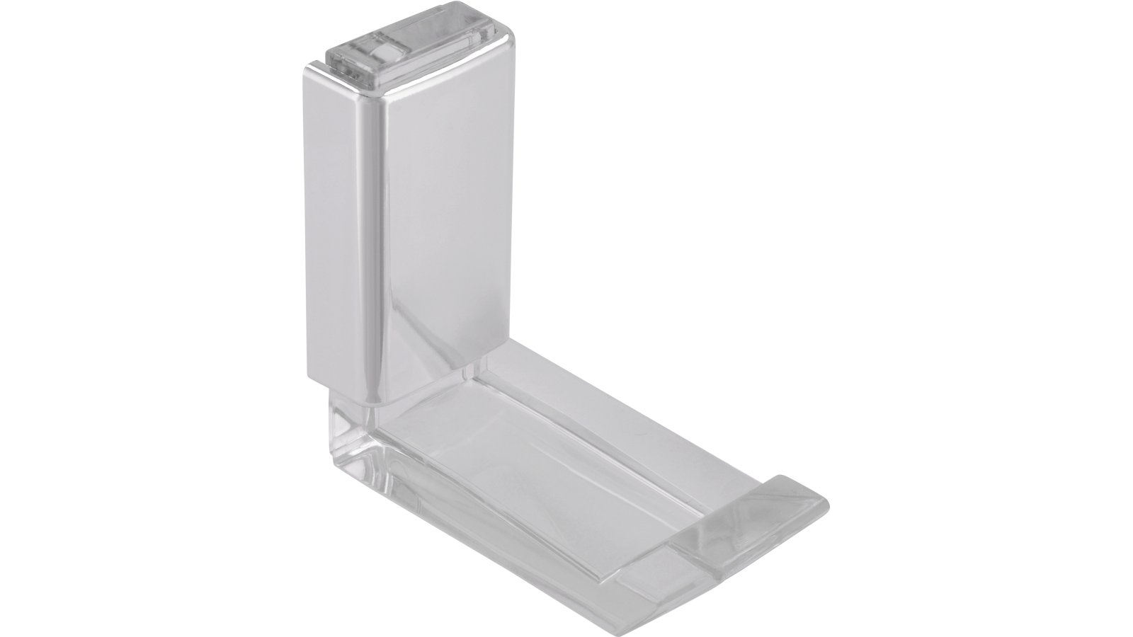 Kleiderhaken-Lehrte-chrom-transparent-Glas-Kunststoff-laenge-57-603974-seitlich Haken Lehrte Kunststoff glaseffekt glasklar metallisiert chrom glänzend - 57 mm lang vor weißem Hintergrund