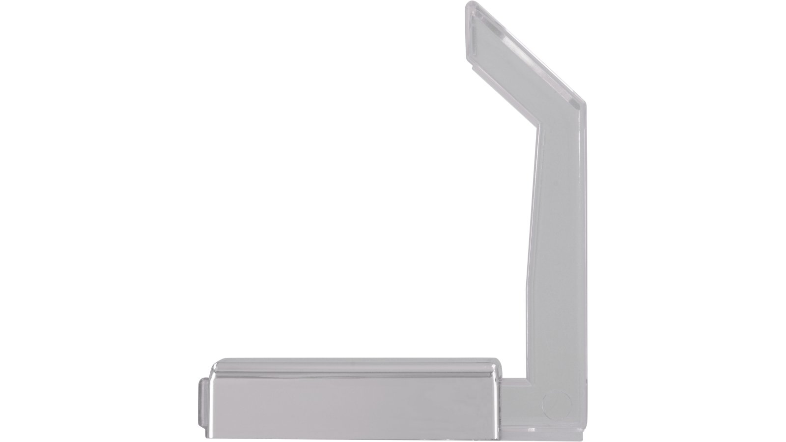 Kleiderhaken-Lehrte-chrom-transparent-Glas-Kunststoff-laenge-57-603974-stehend Haken Lehrte Kunststoff glaseffekt glasklar metallisiert chrom glänzend - 57 mm lang vor weißem Hintergrund