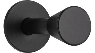 Haken Mansfeld Druckguss schwarz matt pulverbeschichtet - 25 mm lang vor weißem Hintergrund