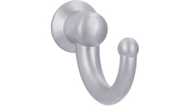 Haken Passau Druckguss chrom matt - 22 mm lang vor weißem Hintergrund