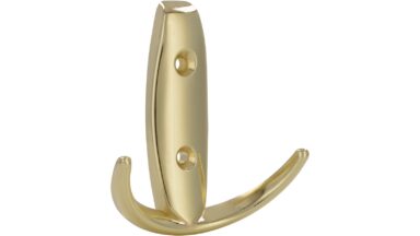 Haken Sprockhövel Druckguss glänzend vermessingt - 80 mm lang vor weißem Hintergrund