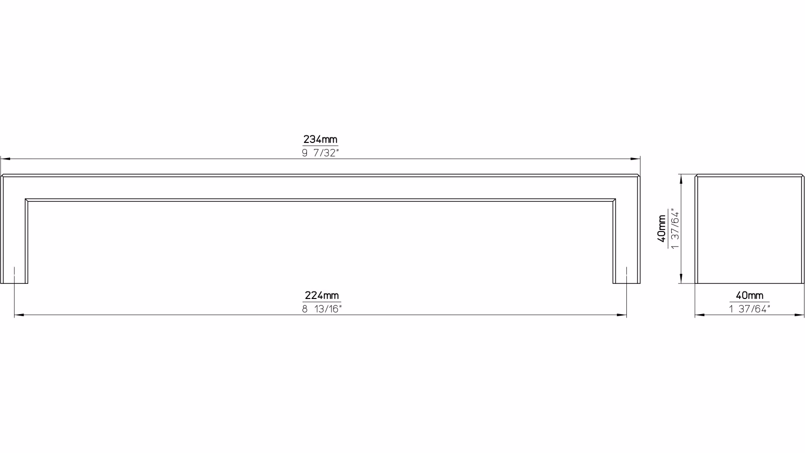 Griff Bad-Münstereifel Edelstahl fein geschliffen - 234 mm lang  vor weißem Hintergrund