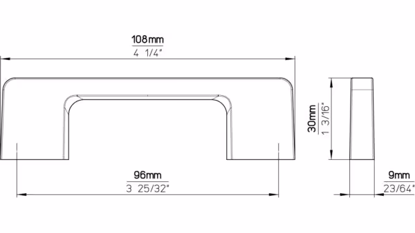 Griff Bad-Reichenhall Druckguss chrom glänzend - 108 mm lang  vor weißem Hintergrund
