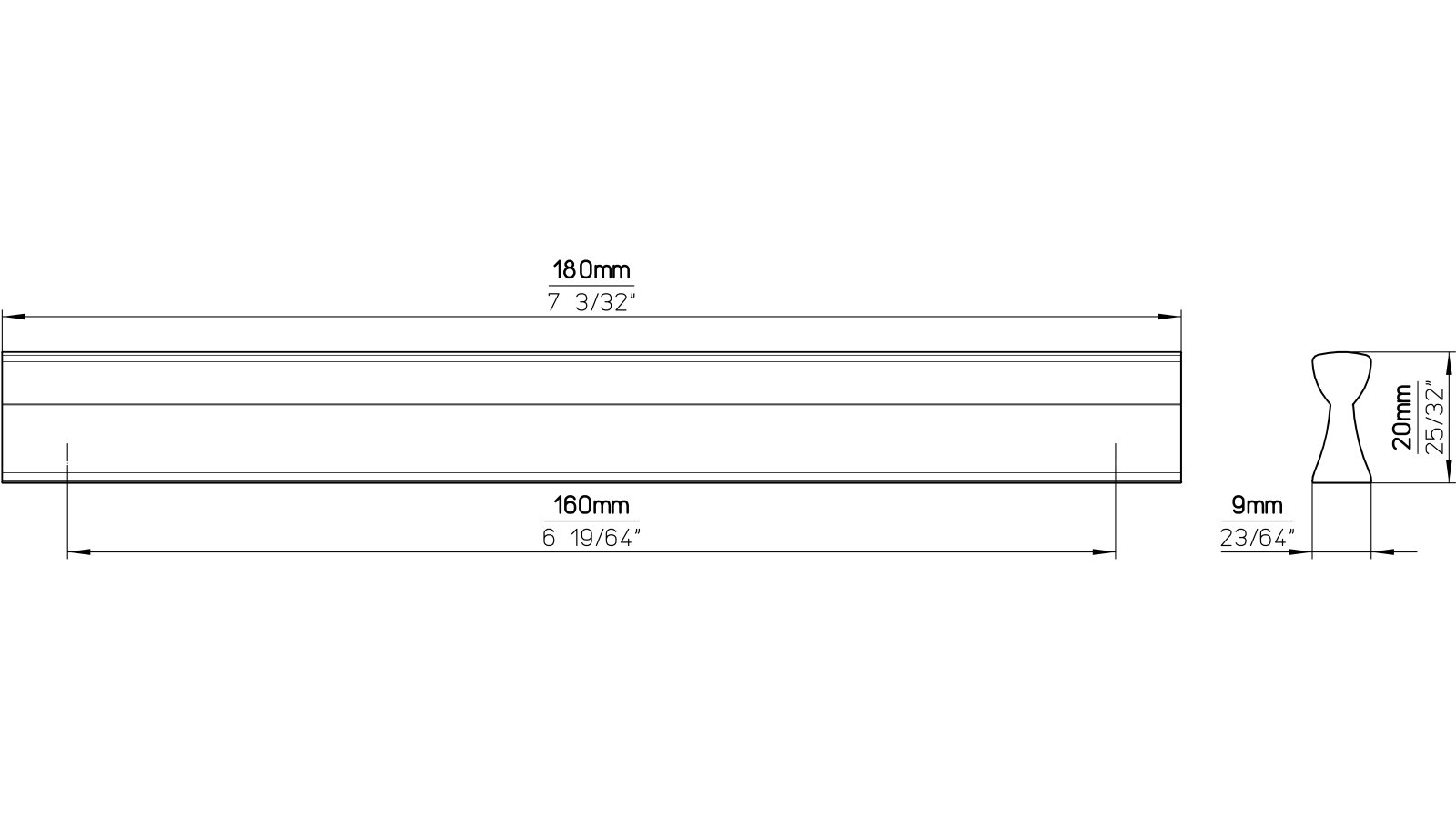 Griff Bad-Segeberg Druckguss weiß pulverbeschichtet - 180 mm lang  vor weißem Hintergrund