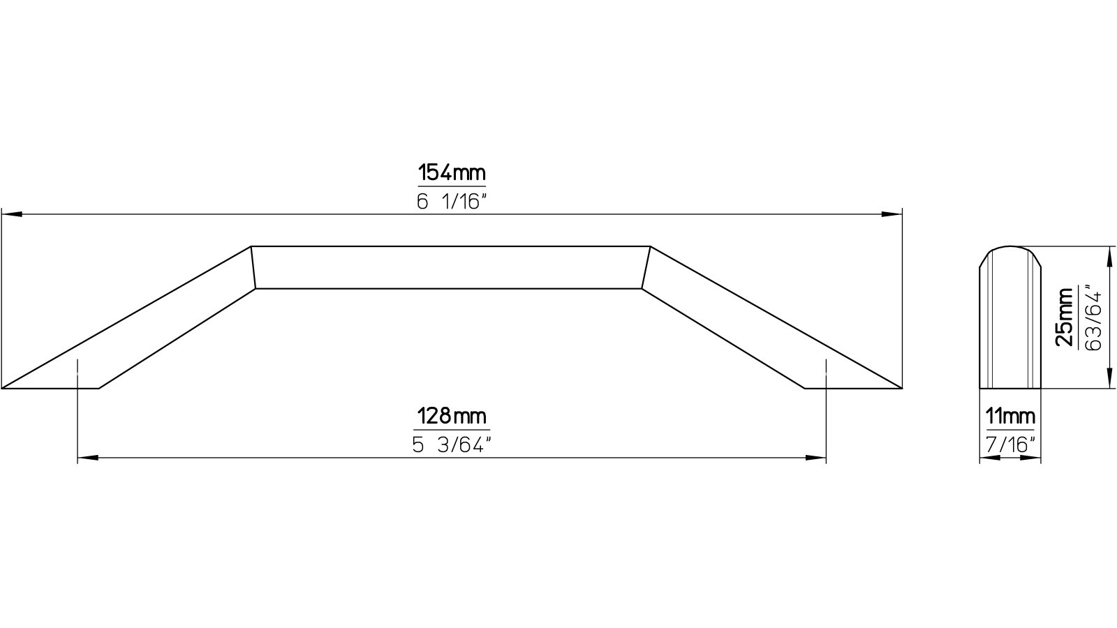 Griff Barsinghausen Druckguss matt vernickelt - 154 mm lang  vor weißem Hintergrund