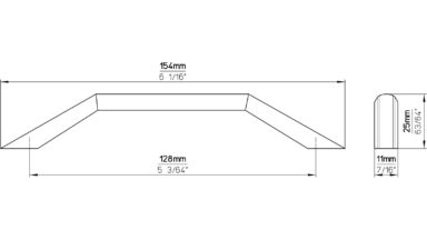 Griff Barsinghausen Druckguss vernickelt feingeschliffen - 154 mm lang  vor weißem Hintergrund