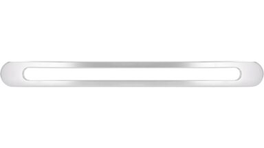 Griff Beckum Kunststoff metallisiert chrom glänzend - 142 mm lang  vor weißem Hintergrund