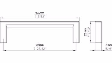 Griff Bruckmühl Druckguss alufarbig pulverbeschichtet - 104 mm lang  vor weißem Hintergrund