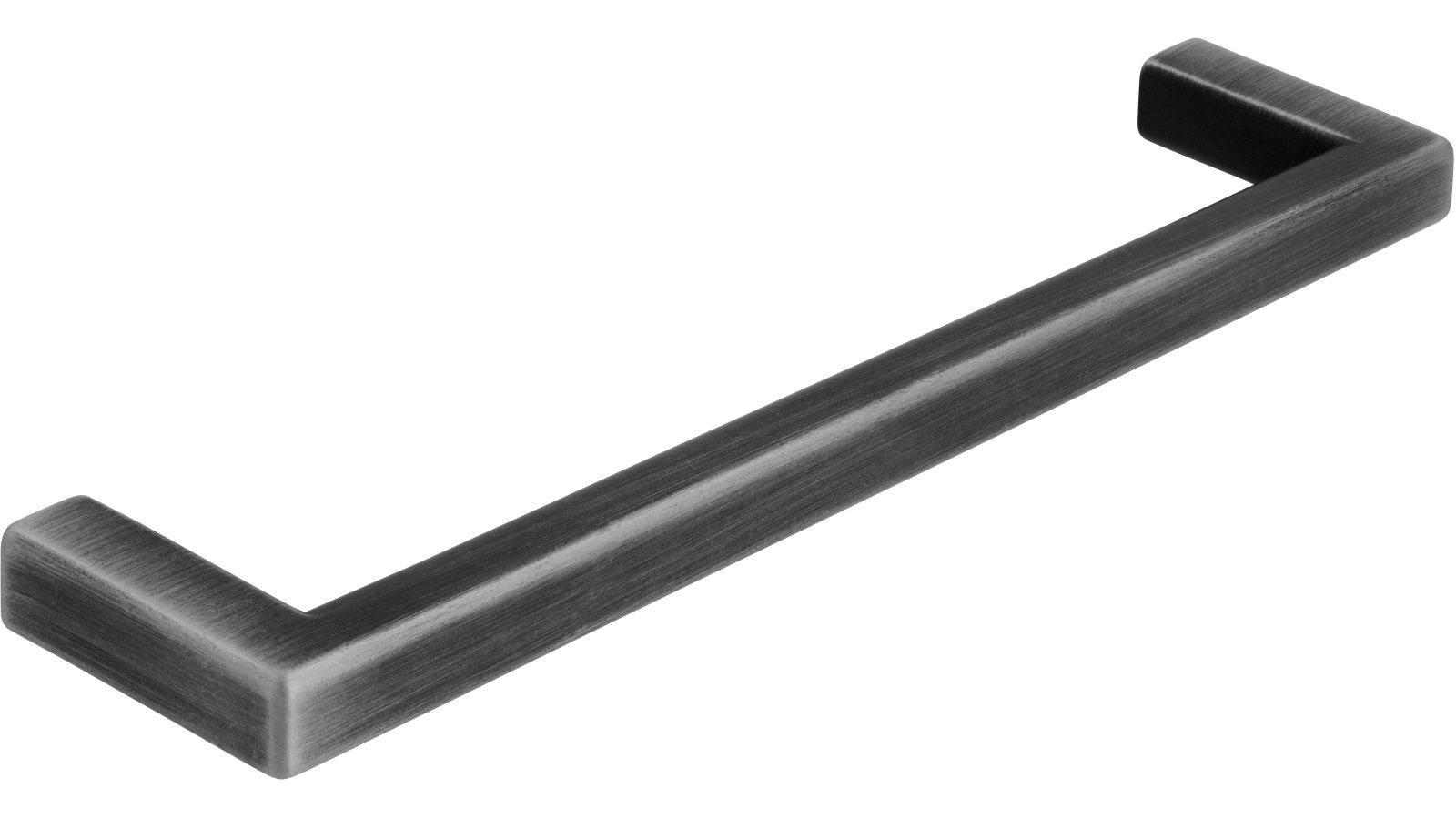 Griff Bruckmühl Druckguss eisenfarbig gebürstet matt - 136 mm lang  vor weißem Hintergrund