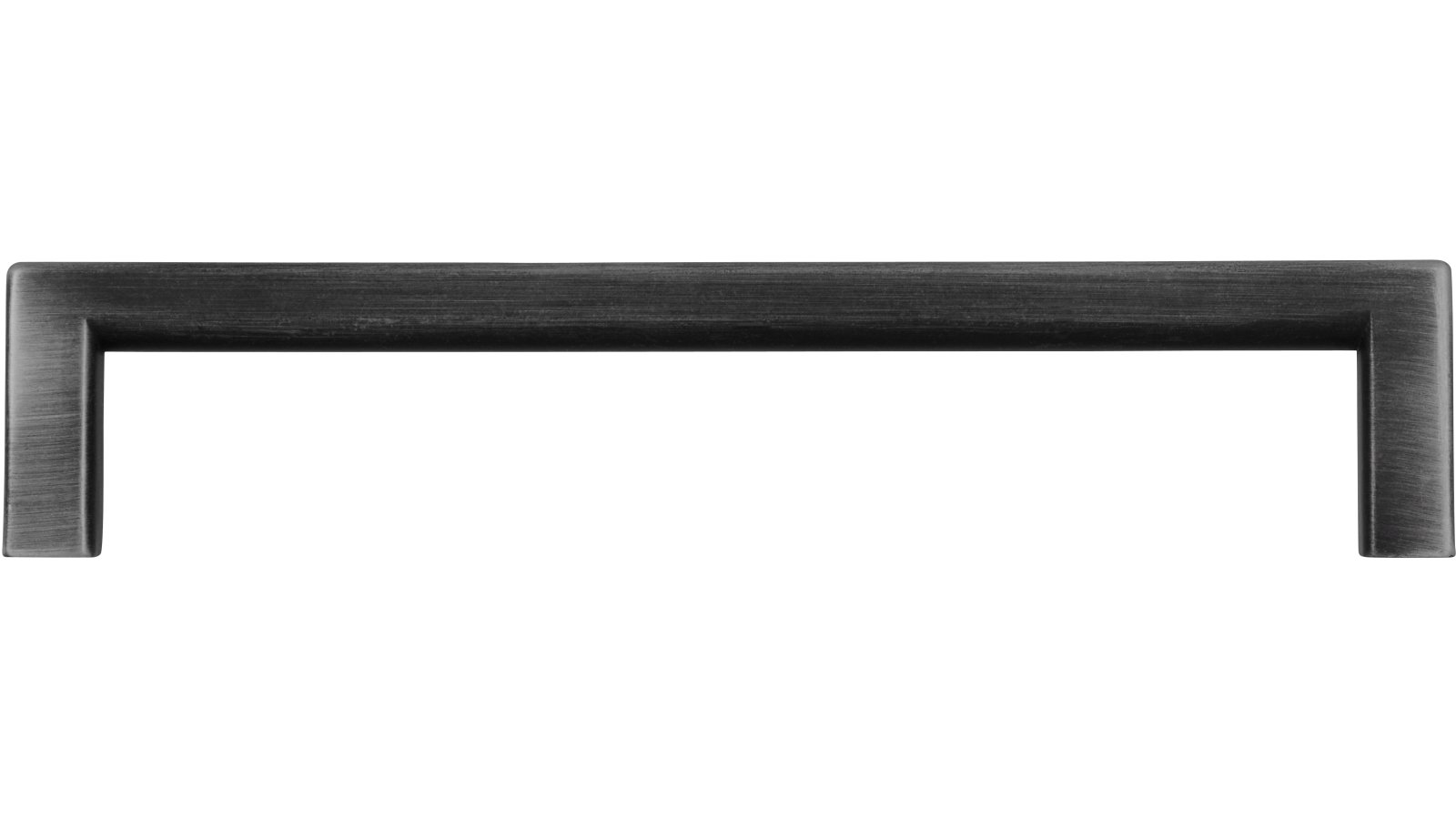 Griff Bruckmühl Druckguss eisenfarbig gebürstet matt - 136 mm lang  vor weißem Hintergrund