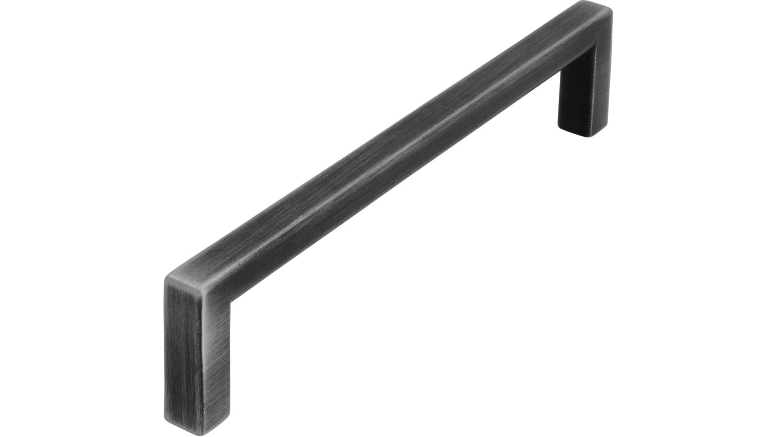 Griff Bruckmühl Druckguss eisenfarbig gebürstet matt - 136 mm lang  vor weißem Hintergrund