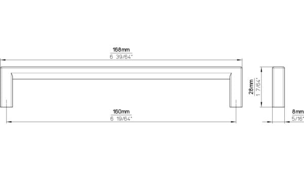 Griff Bruckmühl Druckguss eisenfarbig getrommelt matt - 168 mm lang  vor weißem Hintergrund