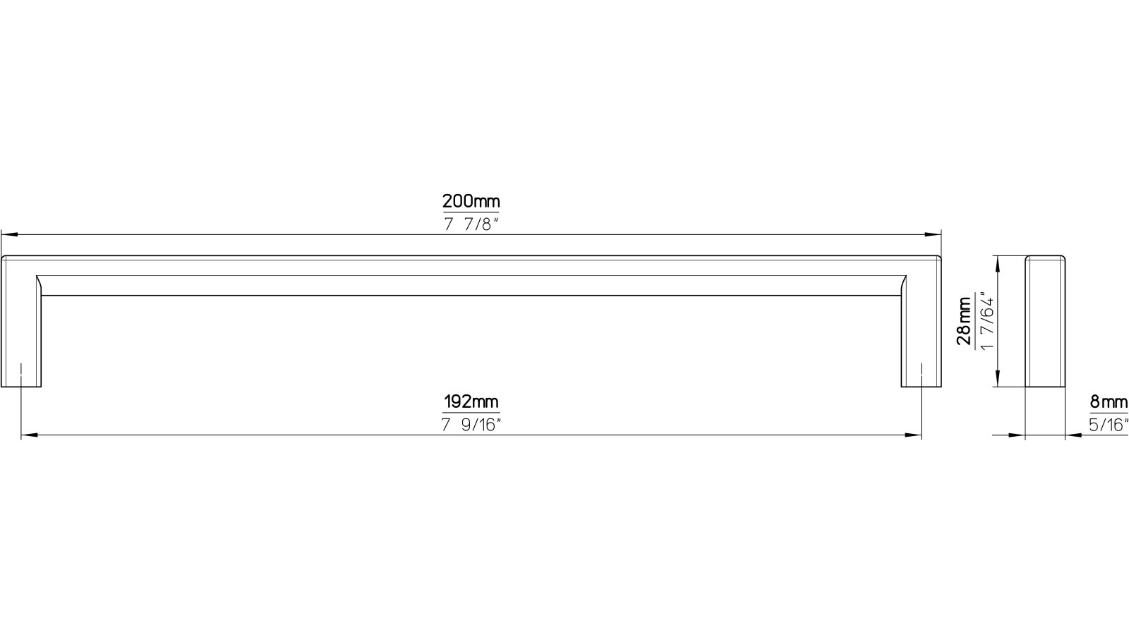Griff Bruckmühl Druckguss eisenfarbig gebürstet matt - 200 mm lang  vor weißem Hintergrund