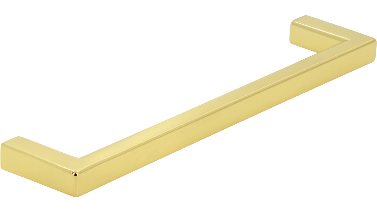 Griff Bruckmühl Druckguss glänzend vermessingt - 136 mm lang  vor weißem Hintergrund