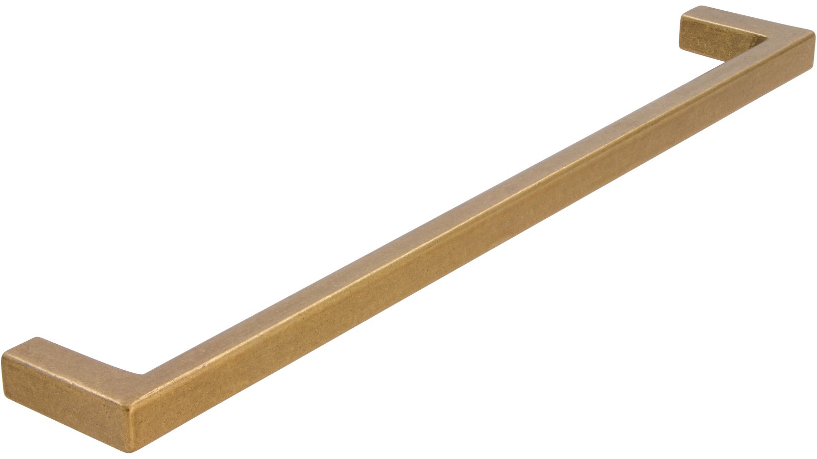 Griff Bruckmühl Druckguss messingfarbig getrommelt matt - 200 mm lang  vor weißem Hintergrund