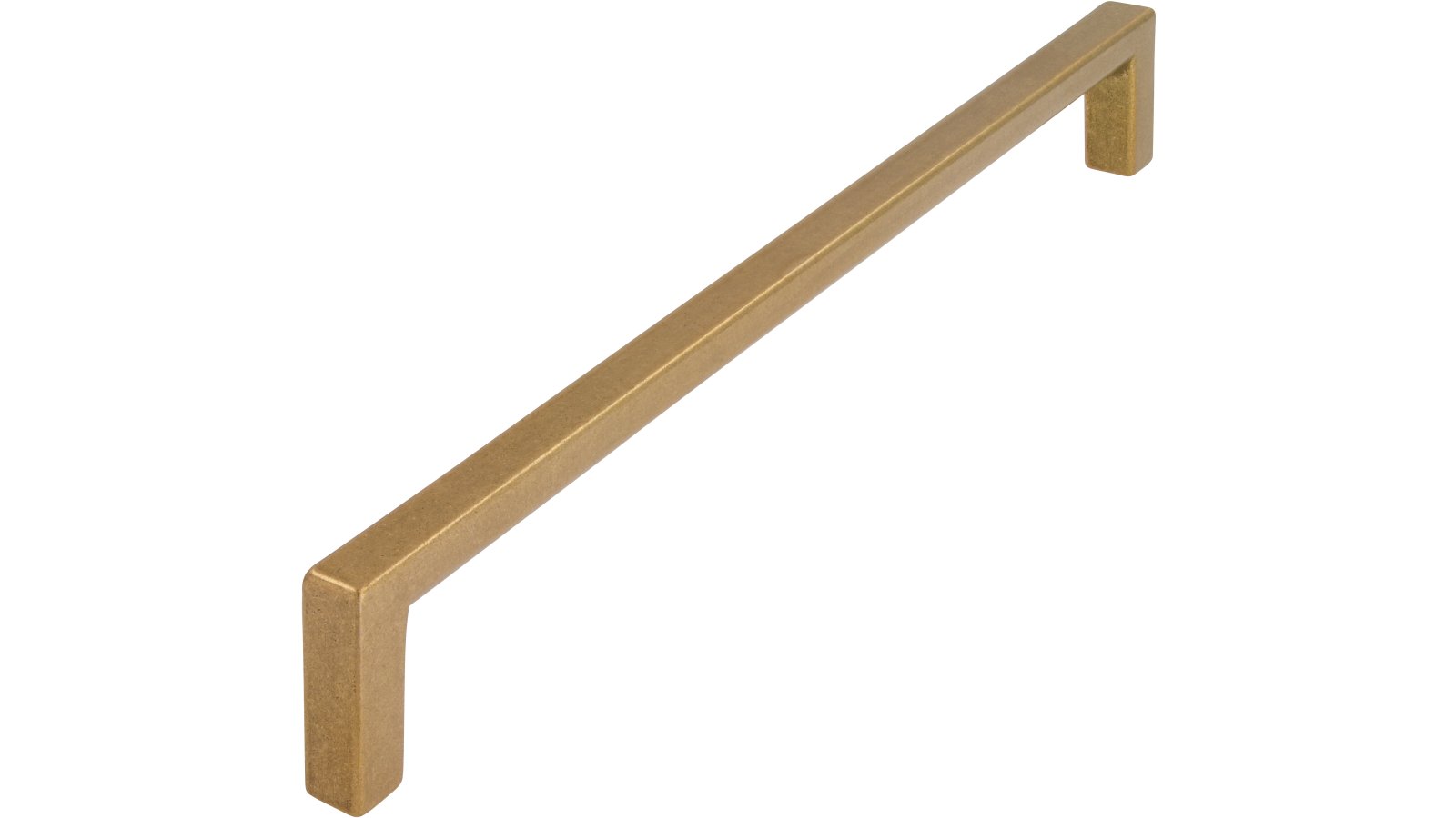 Griff Bruckmühl Druckguss messingfarbig getrommelt matt - 200 mm lang  vor weißem Hintergrund