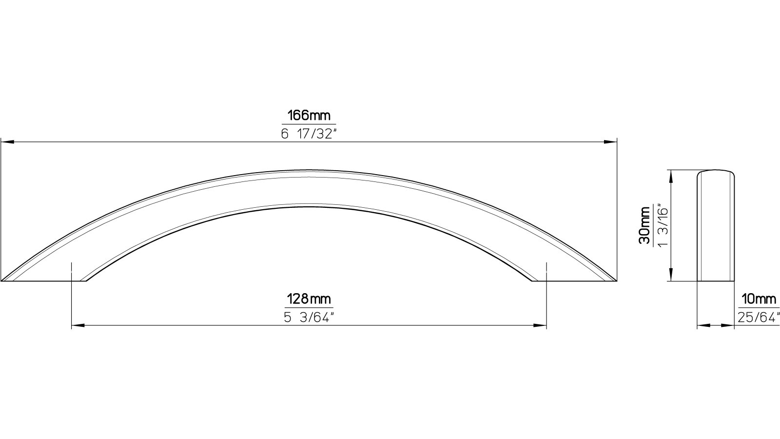 Griff Castrop-Rauxel Kunststoff metallisiert weißaluminium - 166 mm lang  vor weißem Hintergrund