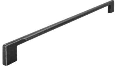 Griff Clausthal-Zellerfeld Druckguss eisenfarbig getrommelt matt - 340 mm lang vor weißem Hintergrund