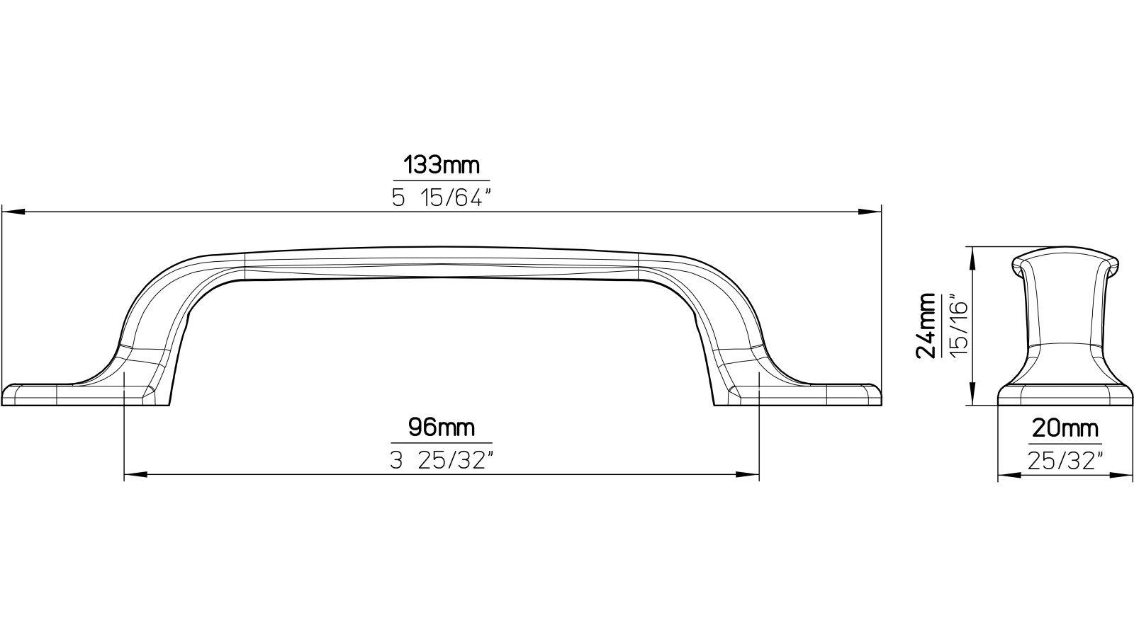 Griff Coesfeld Druckguss matt vernickelt - 133 mm lang  vor weißem Hintergrund