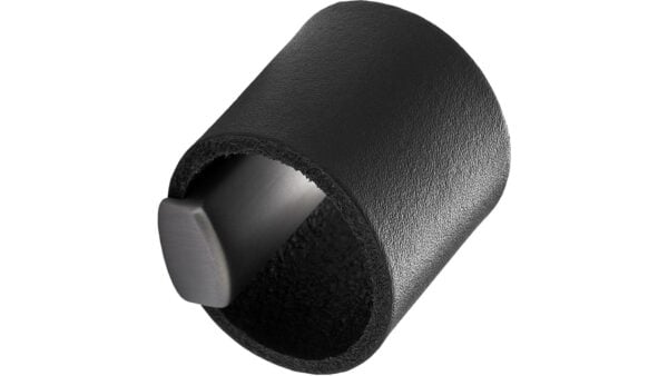 Griff DRUM Leder,Zink - Schwarz/Edelstahloptik - 40 mm lang  vor weißem Hintergrund