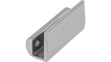 Griff Egelsbach Druckguss - Kunststoff chrom glänzend weiß - 40 mm lang  vor weißem Hintergrund