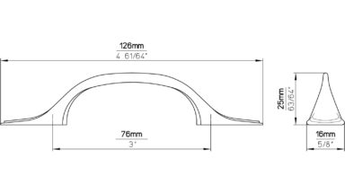 Griff Freital Druckguss chrom glänzend - 126 mm lang  vor weißem Hintergrund